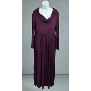 Mother Bee Purple Maternity Maxi Dress Sz M Long-Sleeve Cowl Neck Off Shoulder